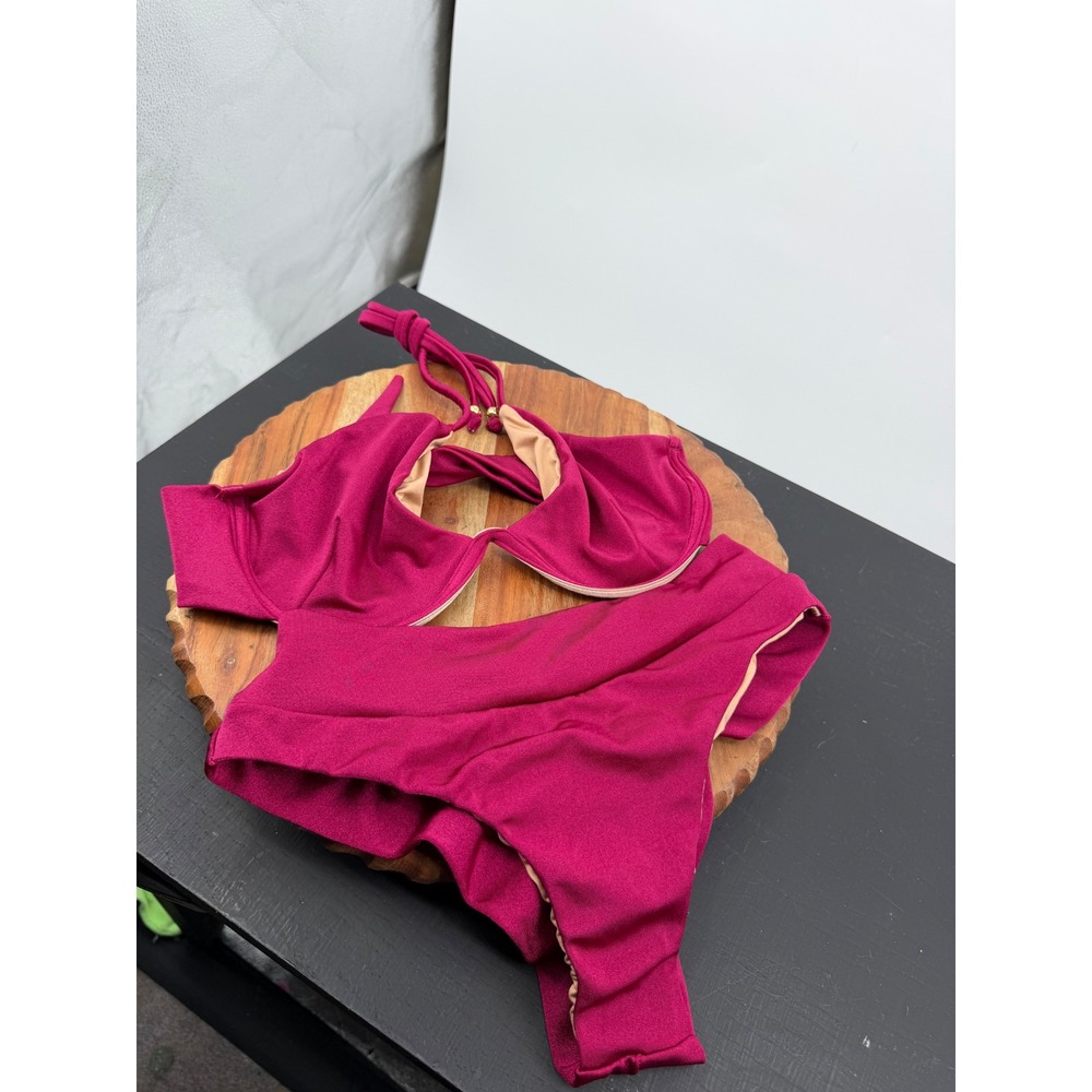 Bkn from Rio Underwire High Waisted Bikini Set Women Size M Magenta Pink Retro